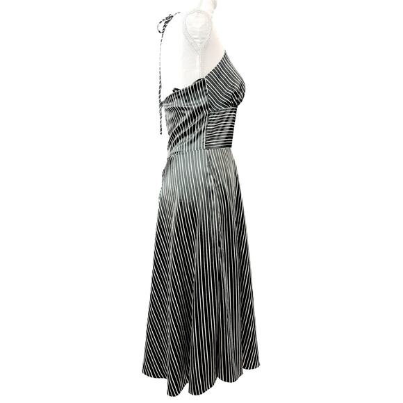 Vintage Y2k Alyn Paige Black Stripe Satin Babydoll Dress Coquette Old Money - Picture 4 of 11